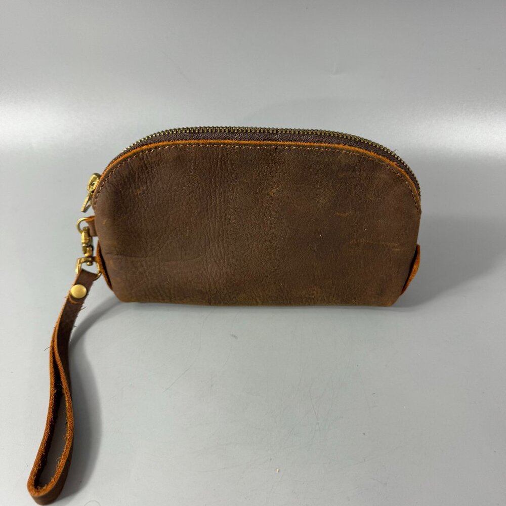 i Blue Brown Leather Wristlet/Pouch